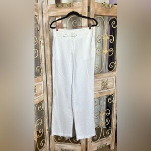 Blue Island Crisp SZ S Semi-Sheer White Linen Trousers.
